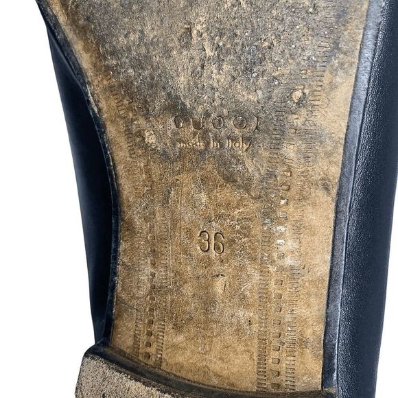 Gucci Jordaan Horsebit Loafers EU 36 US 6 Black Leather Flat Slip On Shoes - Picture 10 of 11